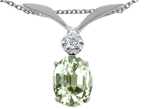 Tommaso design Studio 0.62 cttw Tommaso Design Oval 7x5mm Genuine Green Amethyst and Diamond Pendant in White Gold at Sears.com
