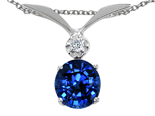 Tommaso design Studio 1.52 cttw Tommaso Design Round 7mm Created Sapphire and Genuine Diamond Pendant in White Gold at Sears.com