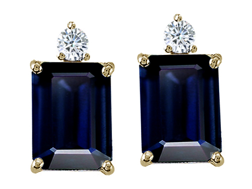Tommaso design Studio 3.04 cttw Tommaso Design Emerald Cut Genuine Sapphire and Diamon Earring Studs in 14k Yellow Gold at Sears.com