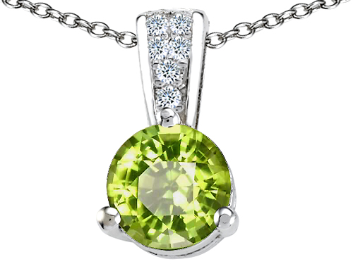 Tommaso design Studio 1.31 cttw Tommaso Design 7mm Round Genuine Peridot and Diamond Pendant in 14k Yellow Gold at Sears.com