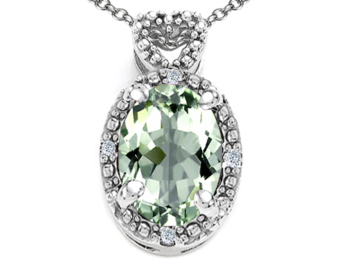 Tommaso design Studio 0.92 cttw Tommaso Design Oval 8x6mm Genuine Green Amethyst and Diamond Pendant in 14k Yellow Gold at Sears.com