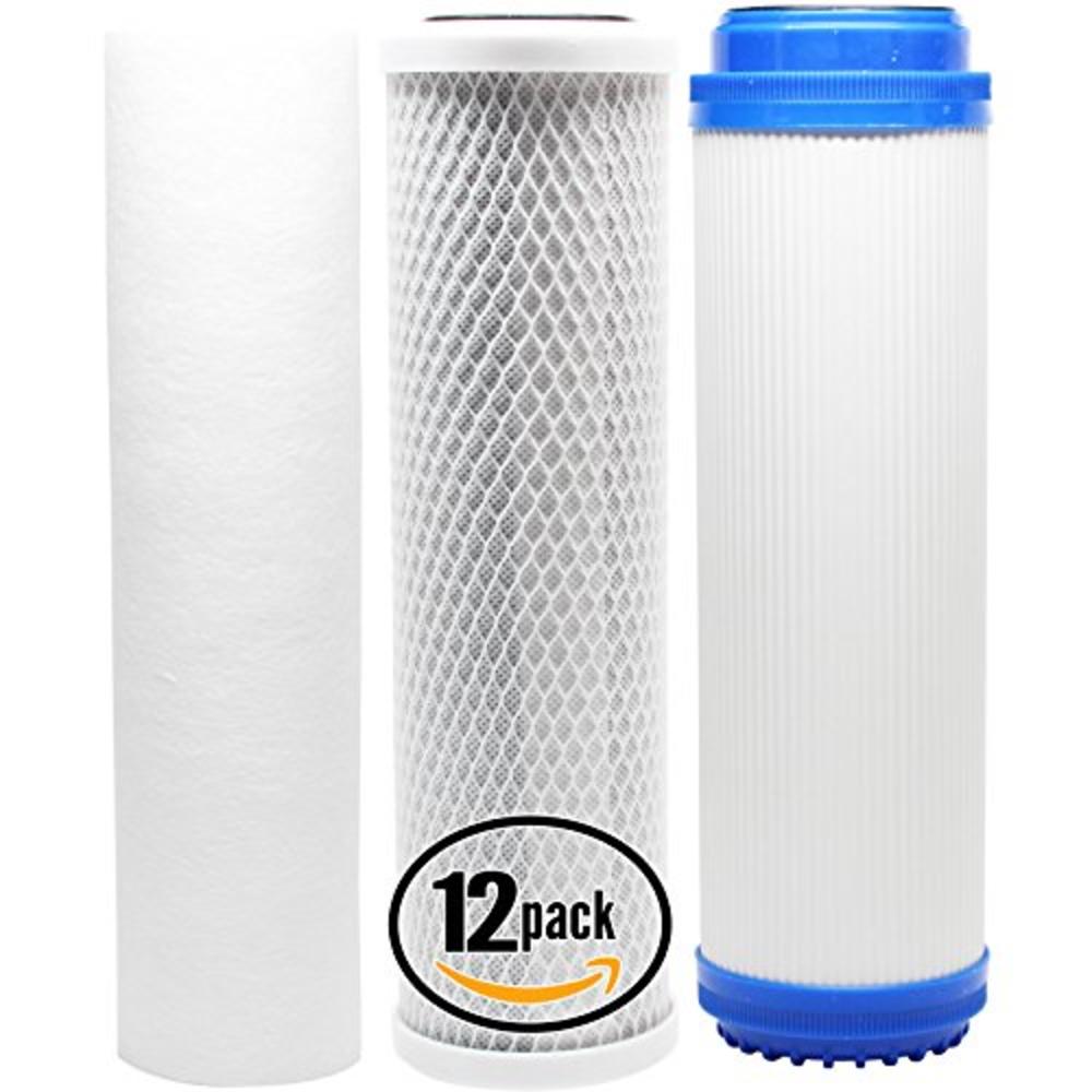 12-Pack Replacement Filter Kit for Hydronix HF3-10CLWH12 RO System - Includes
Carbon Block Filter PP Sediment Filter & GAC Filte