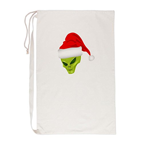 Laundry Bag Green Alien Head with Christmas Santa Hat