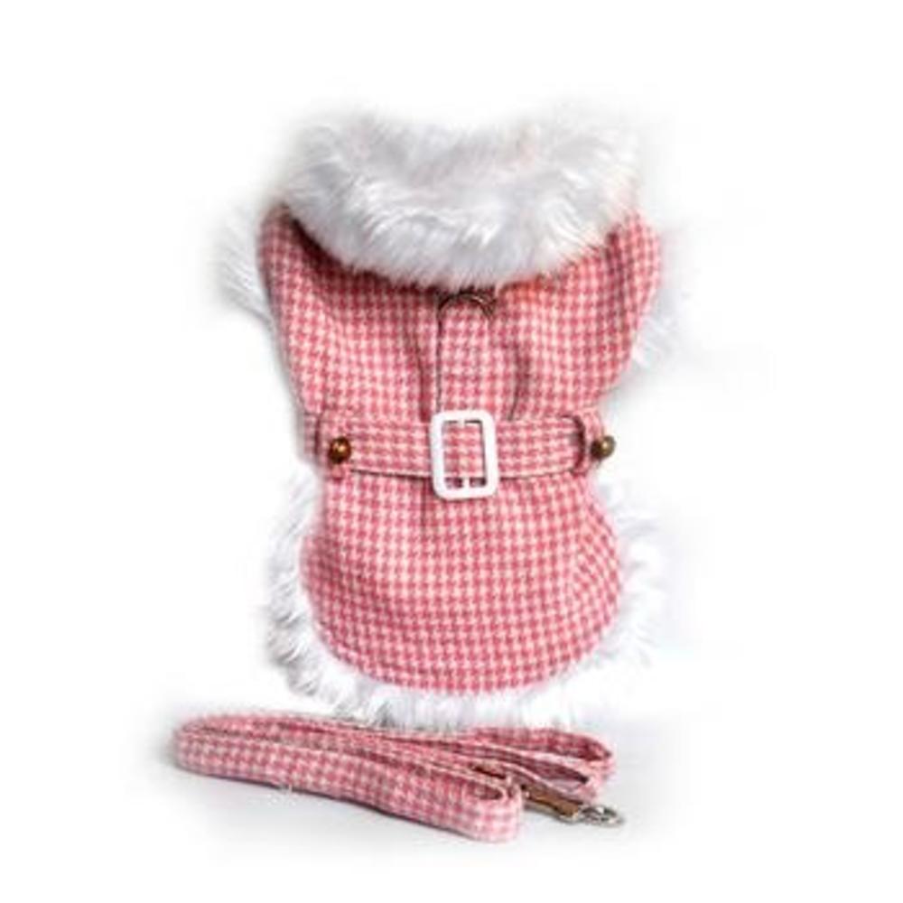 Pink Houndstooth and White Fur Collar Harness Coat XX-LARGE