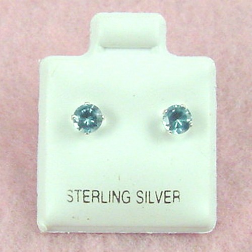 Sterling Silver - 4mm Round Aquamarine CZ Stud Earrings at Sears.com