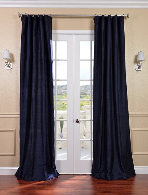 Exclusive Fabrics & Furnishings, LLC Navy Textured Dupioni Silk Curtains, 50 X 108 at Sears.com