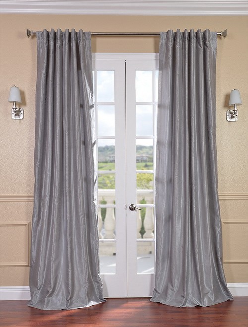 Exclusive Fabrics & Furnishings, LLC Silver Vintage Textured Faux Dupioni Silk Curtains, 50 X 108 at Sears.com