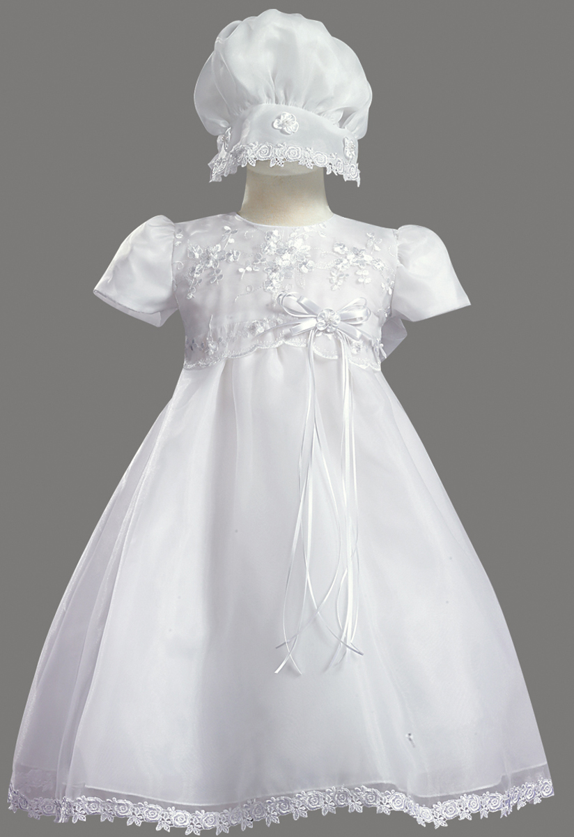 Swea Pea & Lilli White Organza Christening Baptism Gown with Embroidered Bodice and Matching Bonnet. at Sears.com