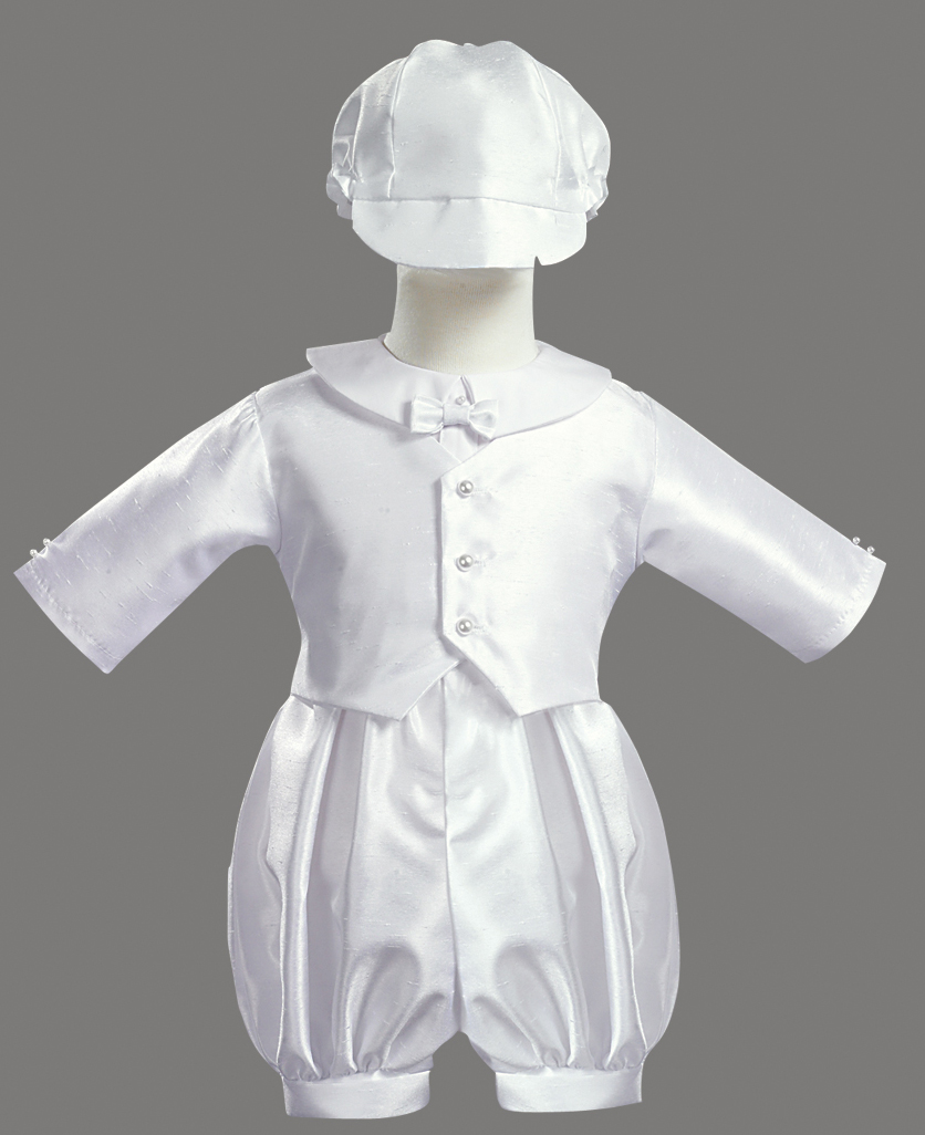 Swea Pea & Lilli White Poly Shandtung Eton Collared Christening Baptism Romper with Hat at Sears.com