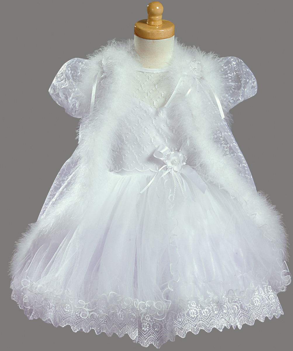 Lito White Embroidered Organza and Tulle Christening Baptism Dress with Cape at Sears.com