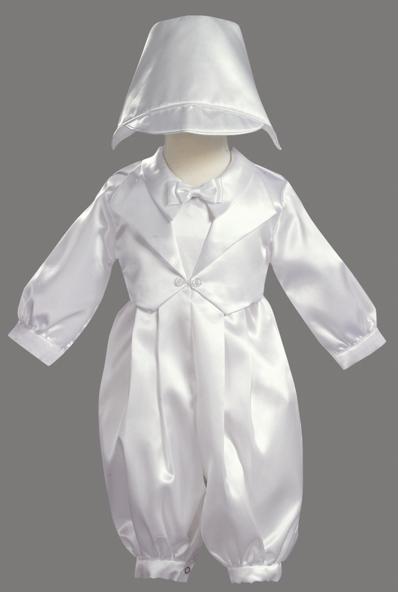 LITO Long White Satin Christening Baptism Romper with Vest, Bowtie and Hat at Sears.com