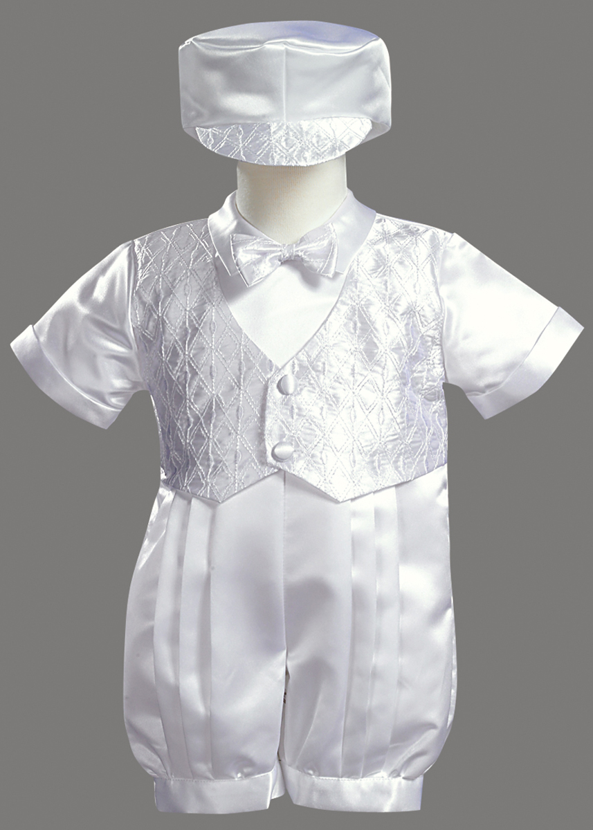 LITO White Satin Christening Baptism Romper with Vest and Matching Hat at Sears.com