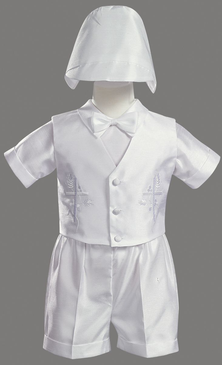 LITO White Embroidered Shantung Chistening Baptism Vest and Short Set with Bowtie and Hat at Sears.com