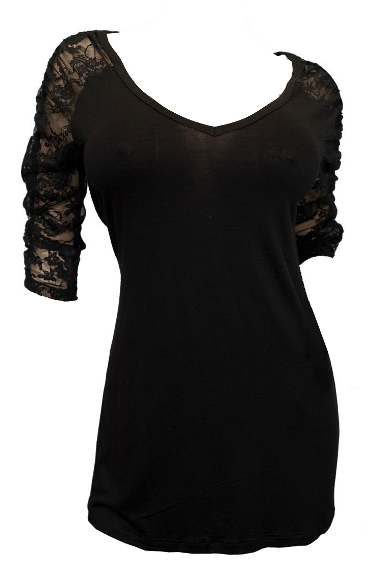 eVogues Apparel Jr Plus Size Sexy Lace Accented Black Tunic Top at Sears.com