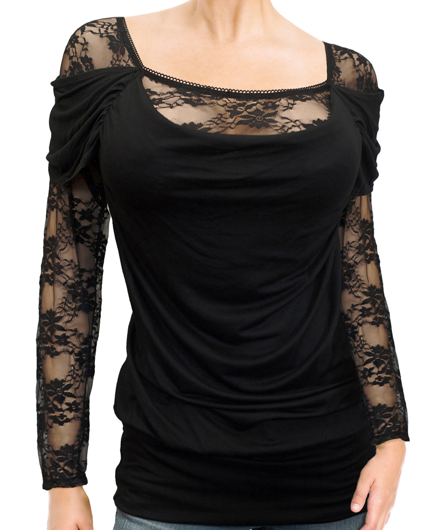 eVogues Apparel Plus size Floral Lace Sleeve Top Black at Sears.com