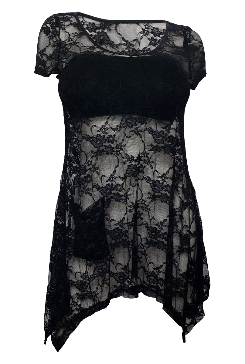 eVogues Apparel Plus size Sheer Floral Lace Top Black at Sears.com