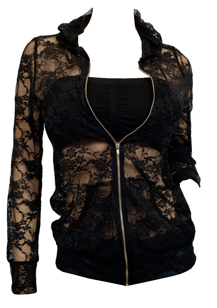 eVogues Apparel Jr Plus Size Lace Zipper Front Hoodie Top Black at Sears.com