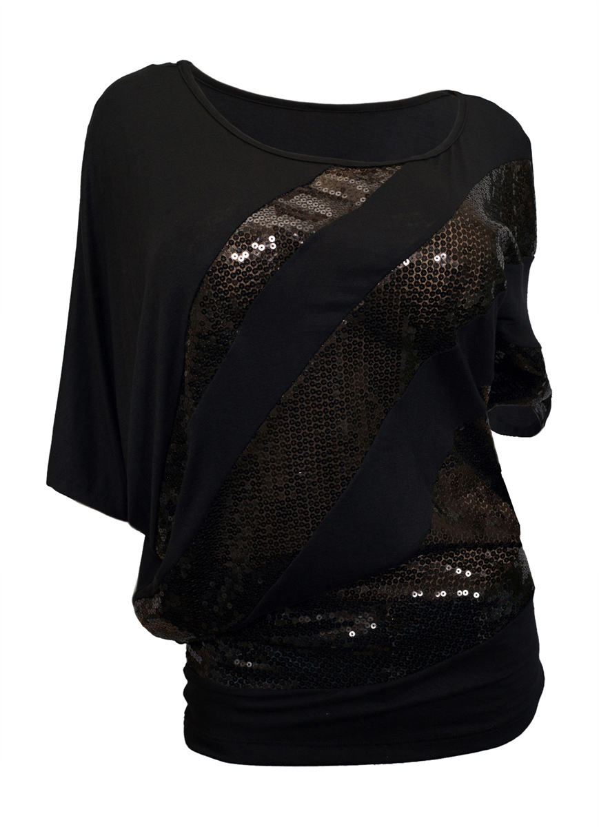eVogues Apparel Jr Plus size Sequins Scoopneck Top Black at Sears.com