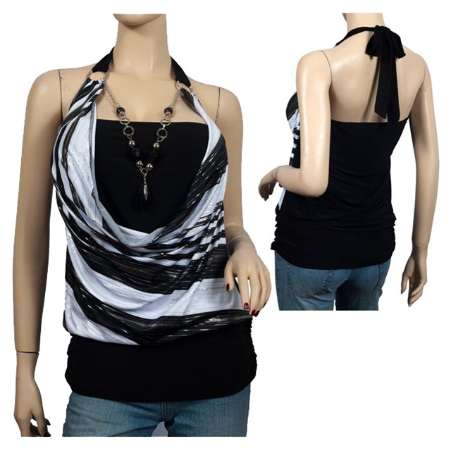 eVogues Apparel Plus size Black Glitter print Necklace accented O-ring strap top at Sears.com