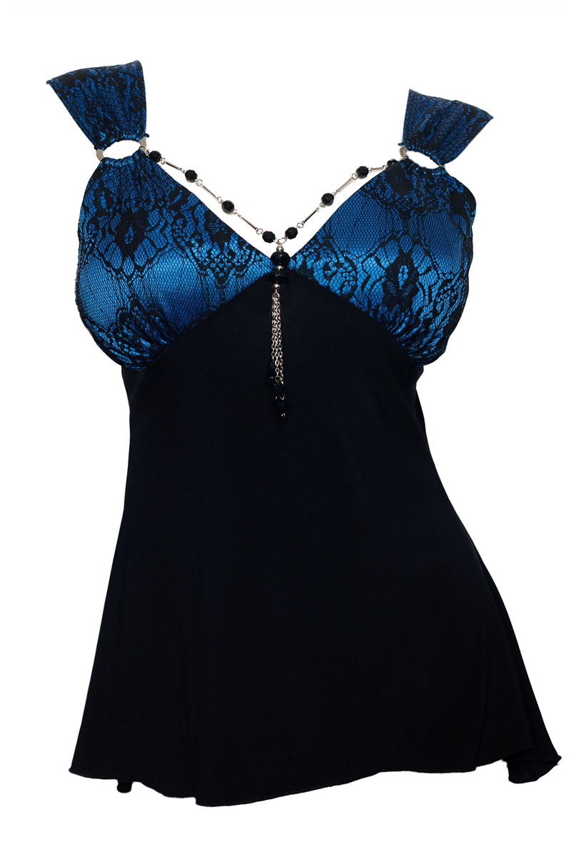 eVogues Apparel Plus Size Sexy Lace Bodice O-Ring Necklace Sleeveless Top Blue at Sears.com