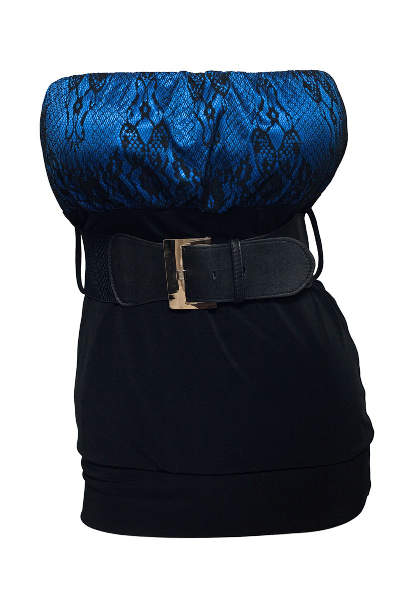 eVogues Apparel Plus Size Lace Bodice Belt Accented Tube Top Blue at Sears.com