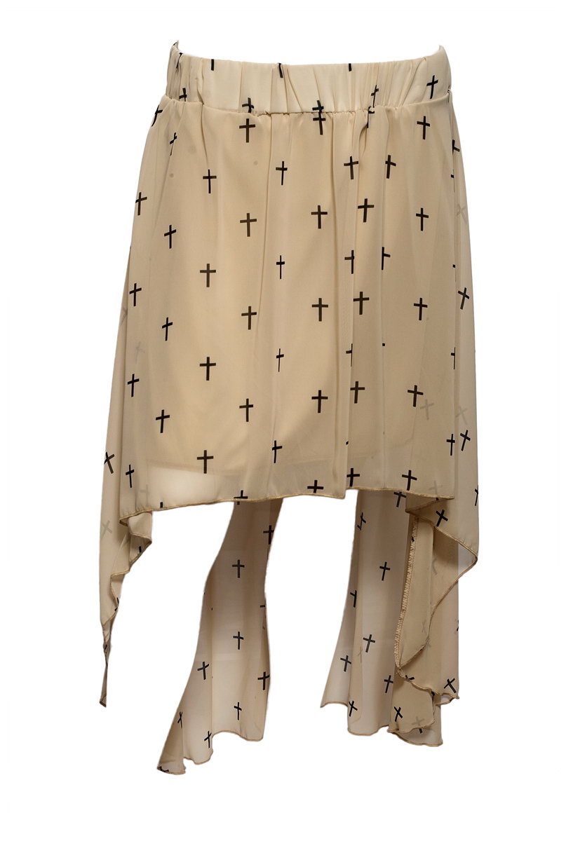eVogues Apparel Plus Size Cross Print Hi-Lo Skirt Ivory at Sears.com