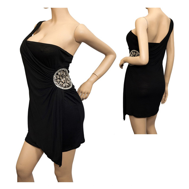 eVogues Apparel Jr Plus Size Rhinestone Accented One Shoulder Dress Black at Sears.com