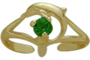 10K Yellow Gold Genuine Emerald Dolphin Toe Ring