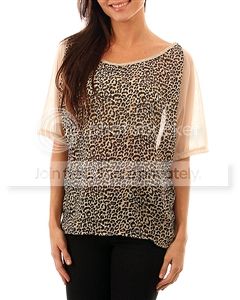 FM Gifts KHAKI CHEETAH PRINTED FRONT CHIFFON PLUS SIZE TOP at Sears.com