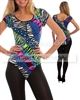 FM Gifts ROYAL BLUE MULTI PRINTED SHORT-SLEEVE LEOTARD WITH FRONT HALF ZIPPER at Sears.com