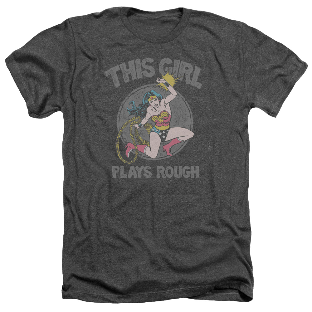 DC Comics Wonder Woman Plays Rough Adult Heather T-Shirt Tee DC Comics Wonder Woman Plays Rough Adult Heather T-Shirt Tee