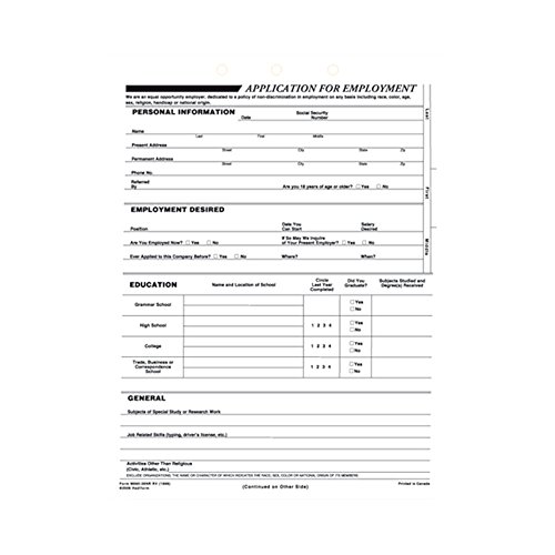 Rediform Application for Employment, 8.5 x 11 Inches, 50-Forms per Pad (M660-26NR)