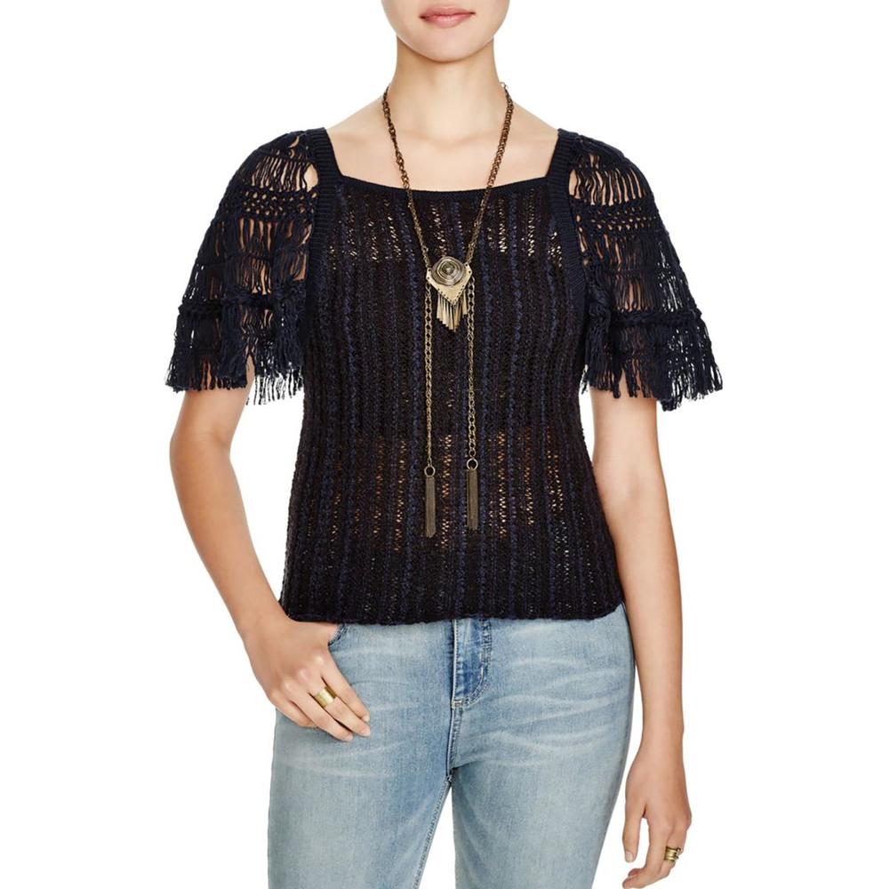 FREE PEOPLE Womens Open Stitch Cap Sleeves Sweater