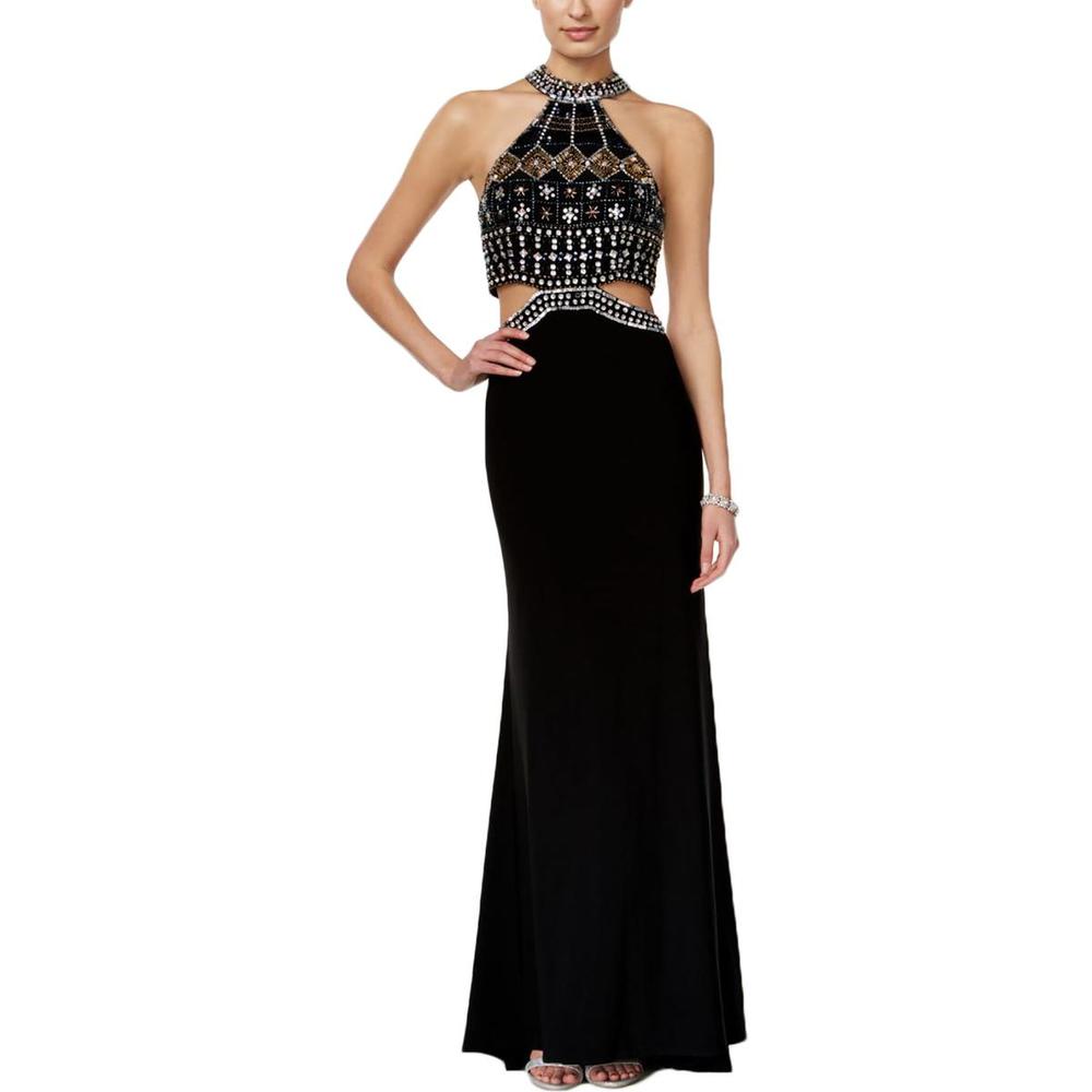 Xscape Womens Embellished Cut-Out Evening Dress