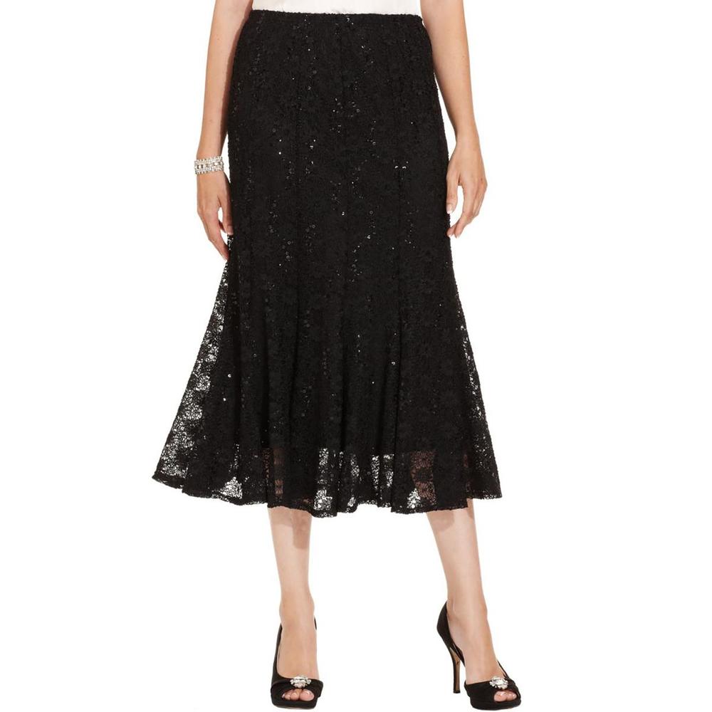 Onyx Nite Womens Sequined Pleated Broomstick Skirt