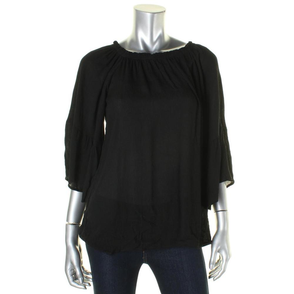 Say What? Womens Off-The-Shoulder Solid Peasant Top