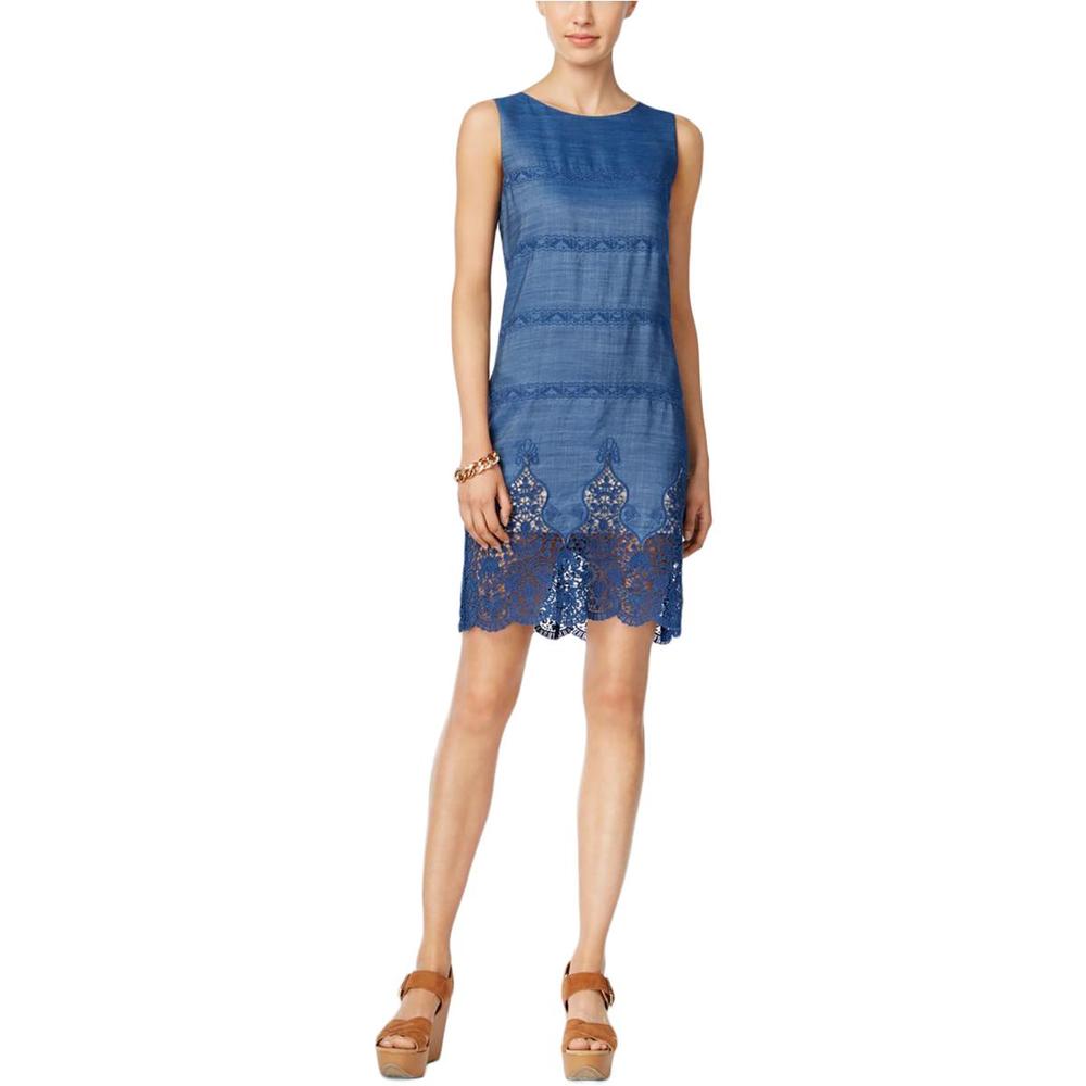 Tommy Hilfiger Womens Chambray Lace-Trim Cocktail Dress