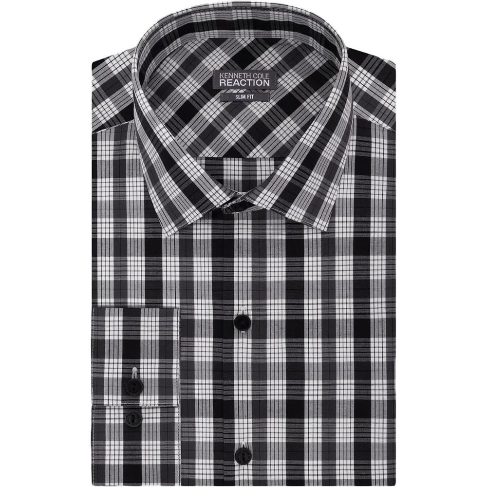 Kenneth Cole Mens Plaid Long Sleeve Button-Down Shirt