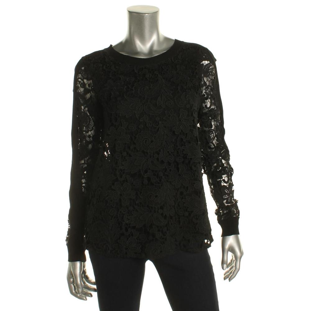 International Concepts Womens Lace-Contrast Knit Pullover Sweater