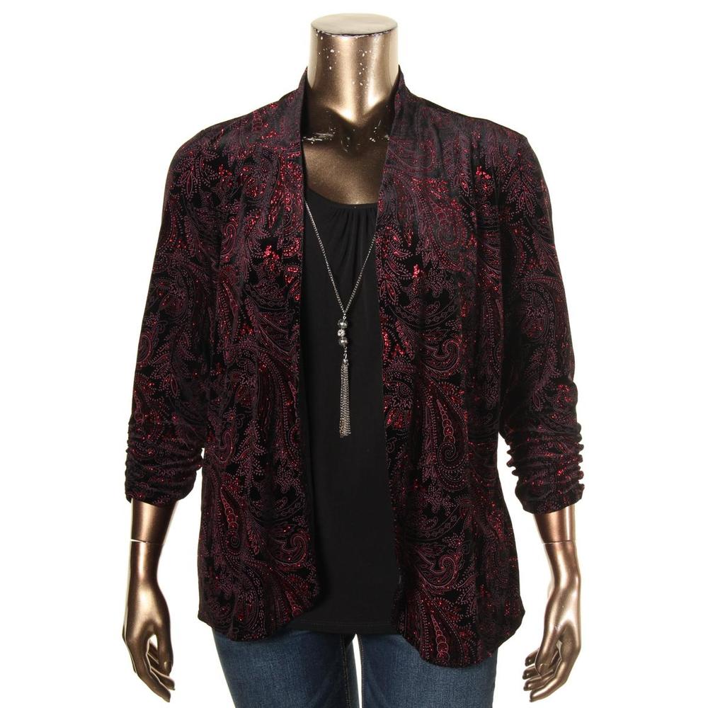 NY Collection Plus Womens Velvet Printed Blouse