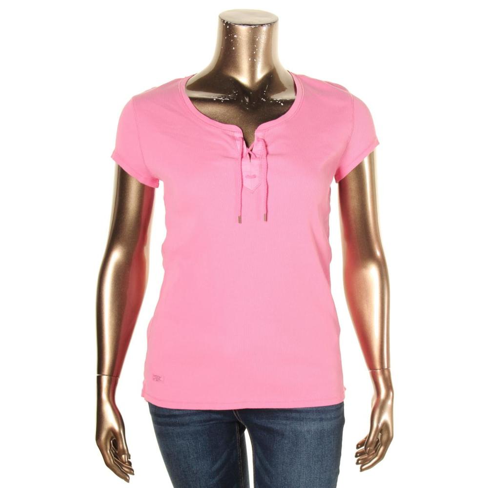 Ralph Lauren Womens Front Lace-Up Short Sleeves Pullover Top