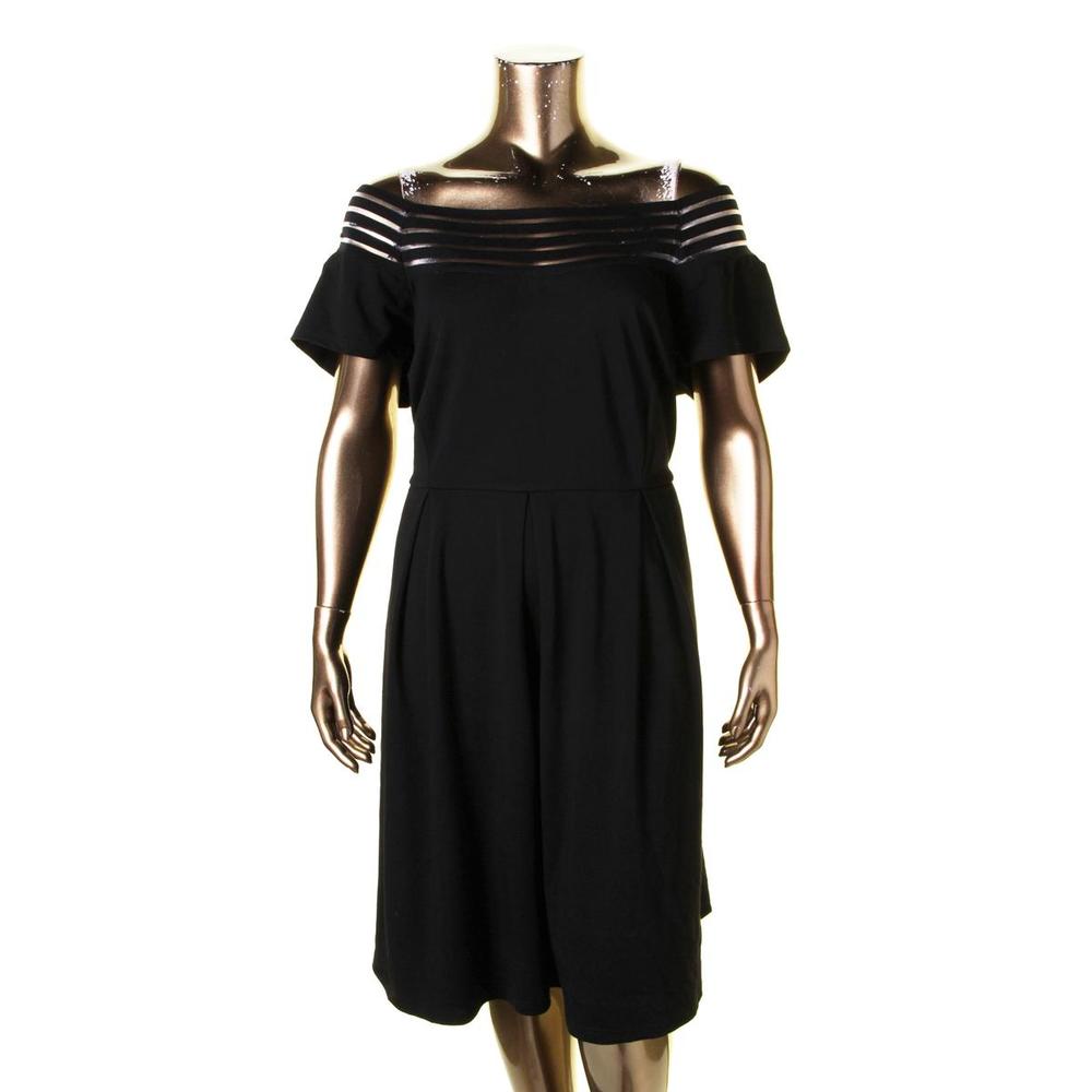 City Chic Plus Womens Shadow Stripe Mesh Inset Mini Dress