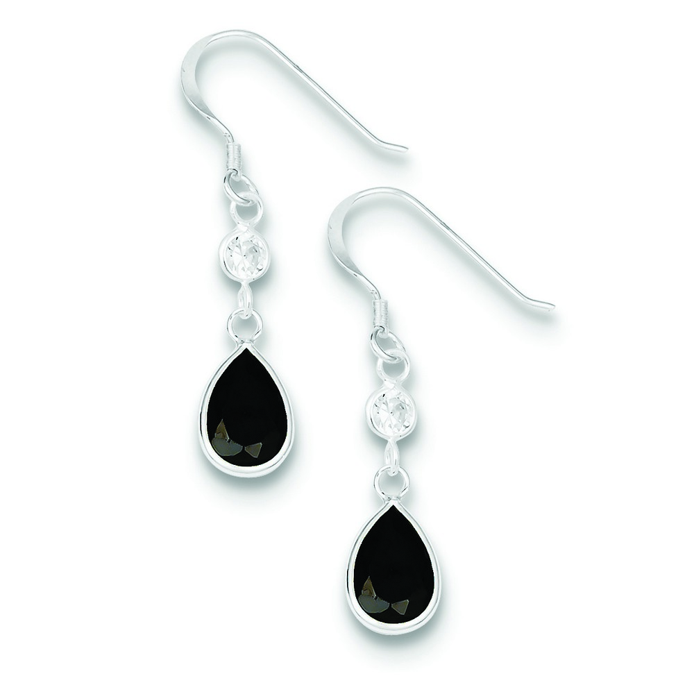 JewelryWeb Sterling Silver Clear and Black CZ Dangle Earrings