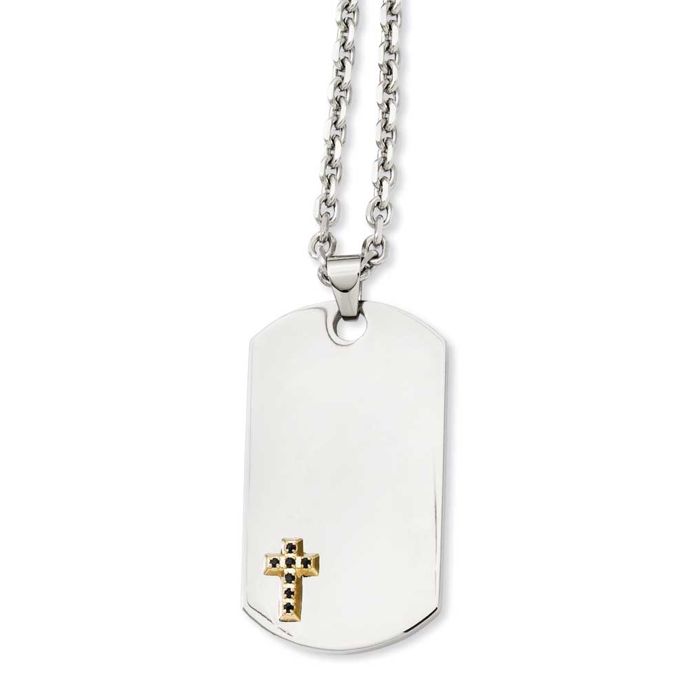 Jewelryweb Stainless Steel and 14k With Sapphires Cross Dog Tag Pendant 24inch Necklace - 24 Inch at Sears.com