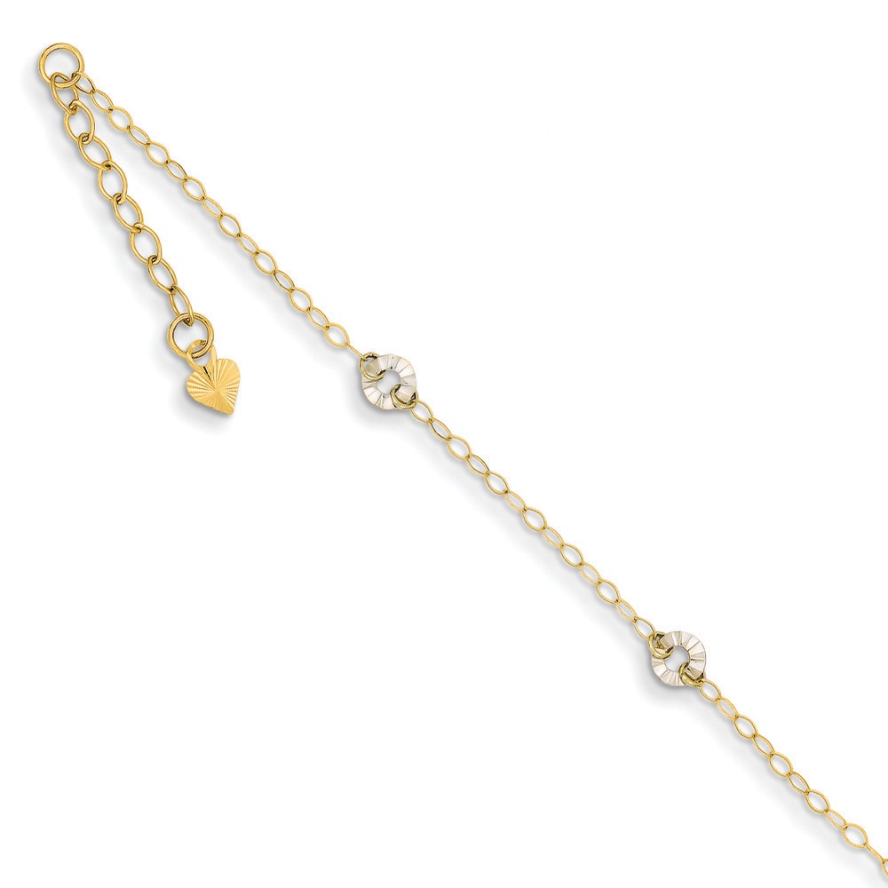 Jewelryweb 14k Two-tone Oval Chain With Wavy Circles With 1in Ext Anklet - 9 Inch at Sears.com