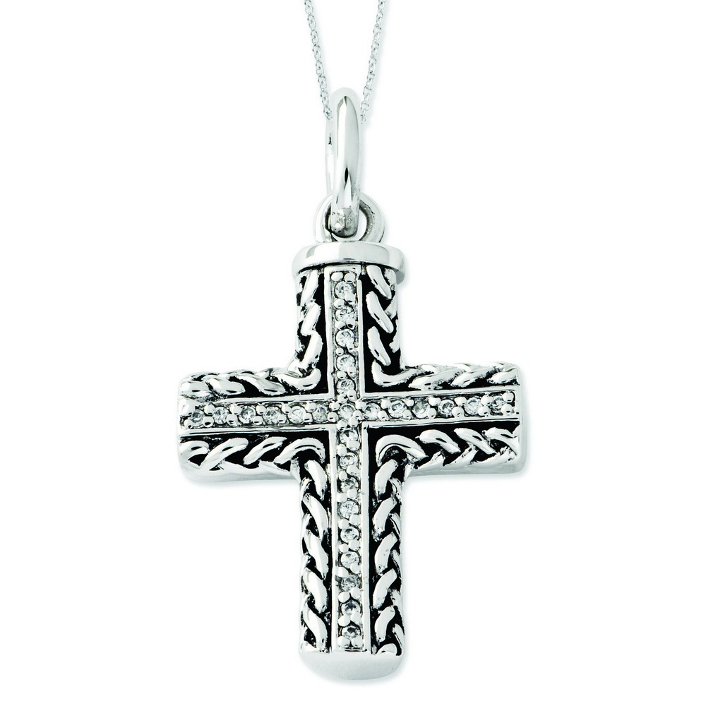 Jewelryweb Sterling Silver CZ Antiqued Cross Ash Holder 18inch Necklace at Sears.com