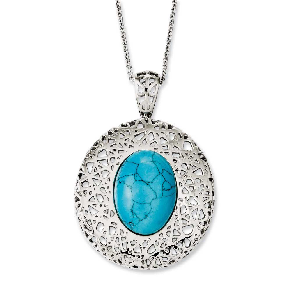 Jewelryweb Stainless Steel Simulated Turquoise Circle Pendant 18inch Necklace - 18 Inch at Sears.com