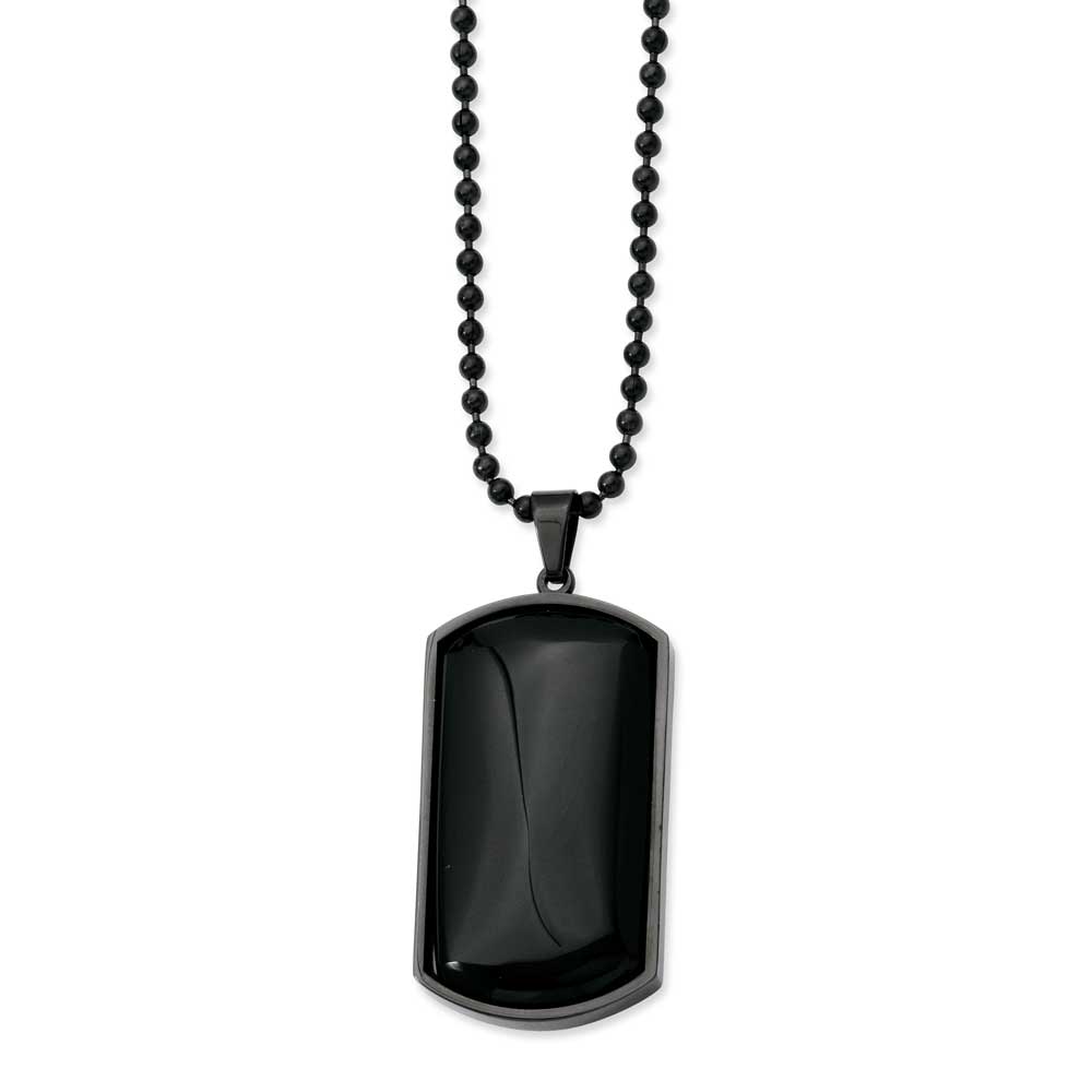Jewelryweb Stainless Steel Ip Black-plated and Black Agate Dog Tag Pendant 30inch Necklace - 30 Inch at Sears.com