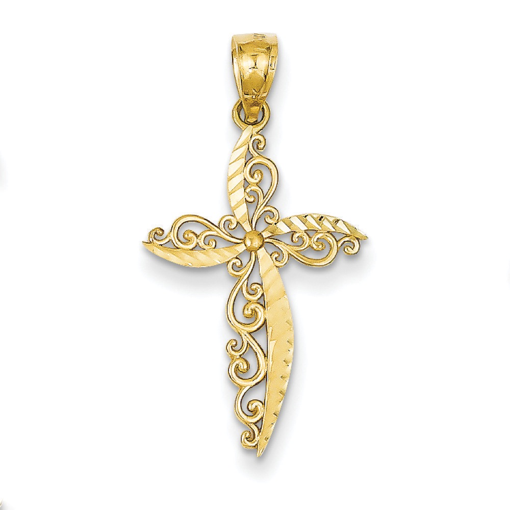 JewelryWeb 14k Scroll Design Cross Pendant - Measures 21x14mm