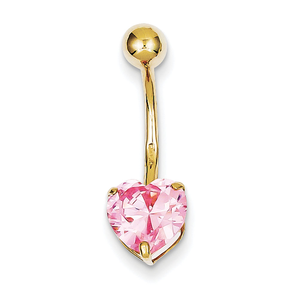 Jewelryweb 10k With 8mm Pink CZ Heart Belly Ring Dangle at Sears.com